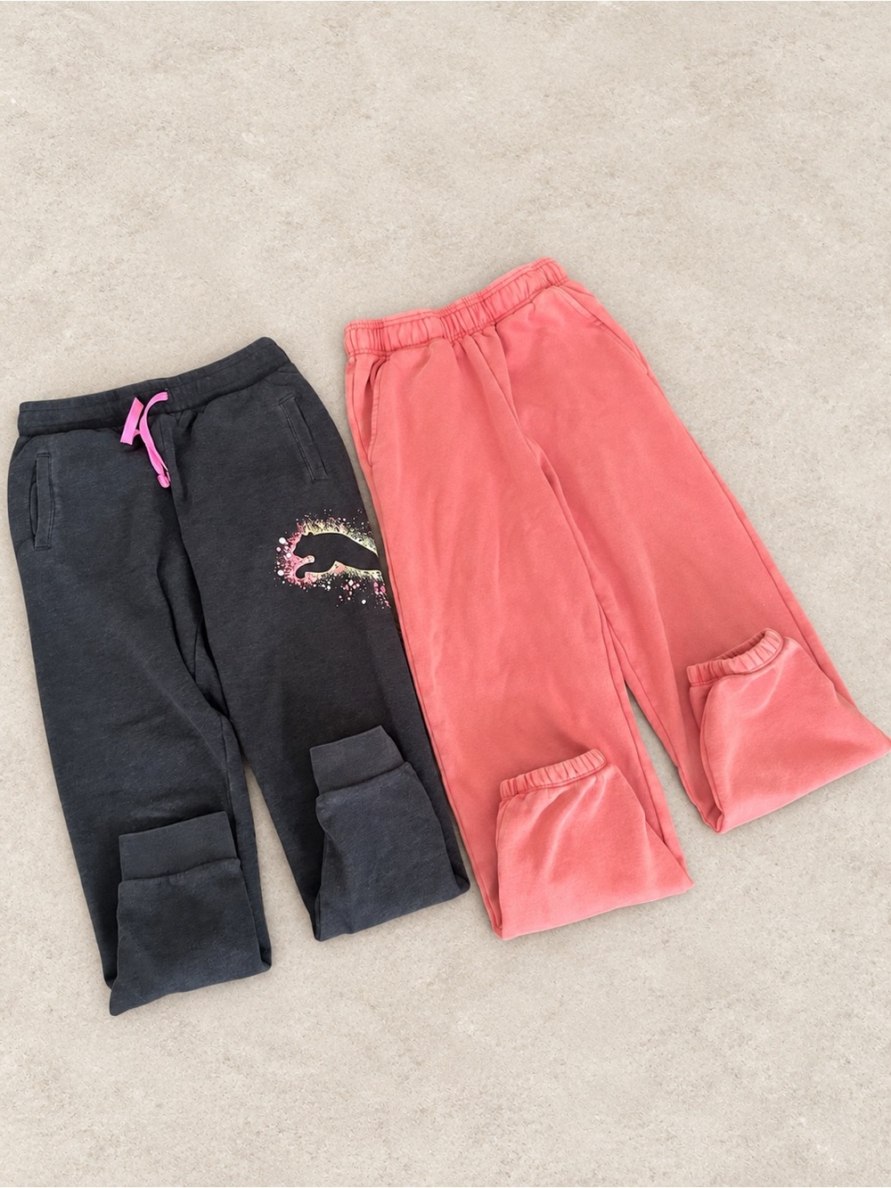 Girls' Sweatpants Bundle: PUMA Charcoal Grey + GAP Coral Pink Size 10-12 Years
